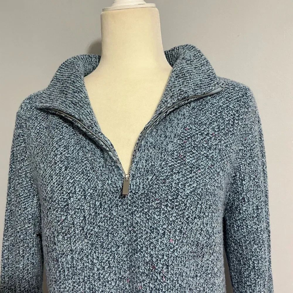 Lands’ End Women Blue Pink Speckled Long Sleeve 1/4 Zip Up Mockneck Sweater MP